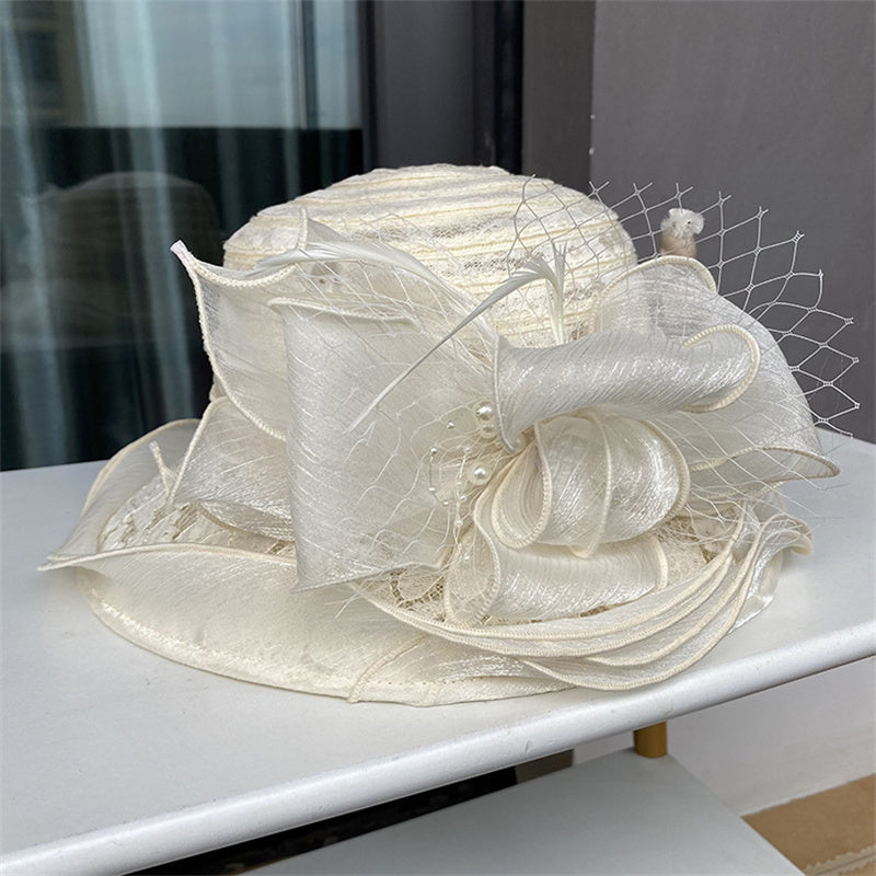 Chapéu Feminino de Organza com Flores - Rose Élégance®