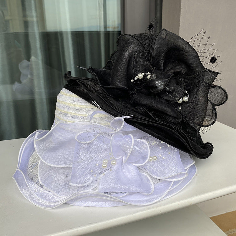 Chapéu Feminino de Organza com Flores - Rose Élégance®