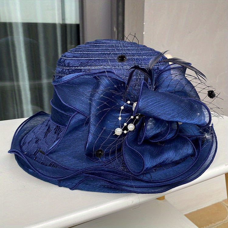 Chapéu Feminino de Organza com Flores - Rose Élégance®