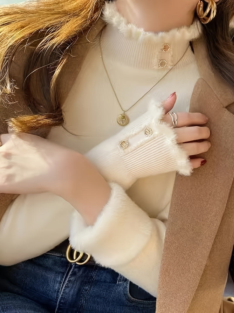 Suéter Feminino Forrado de Lã Delicado Gola Alta - Frost Charm®