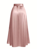 Saia Longa de Cetim Rosé - JupeChic