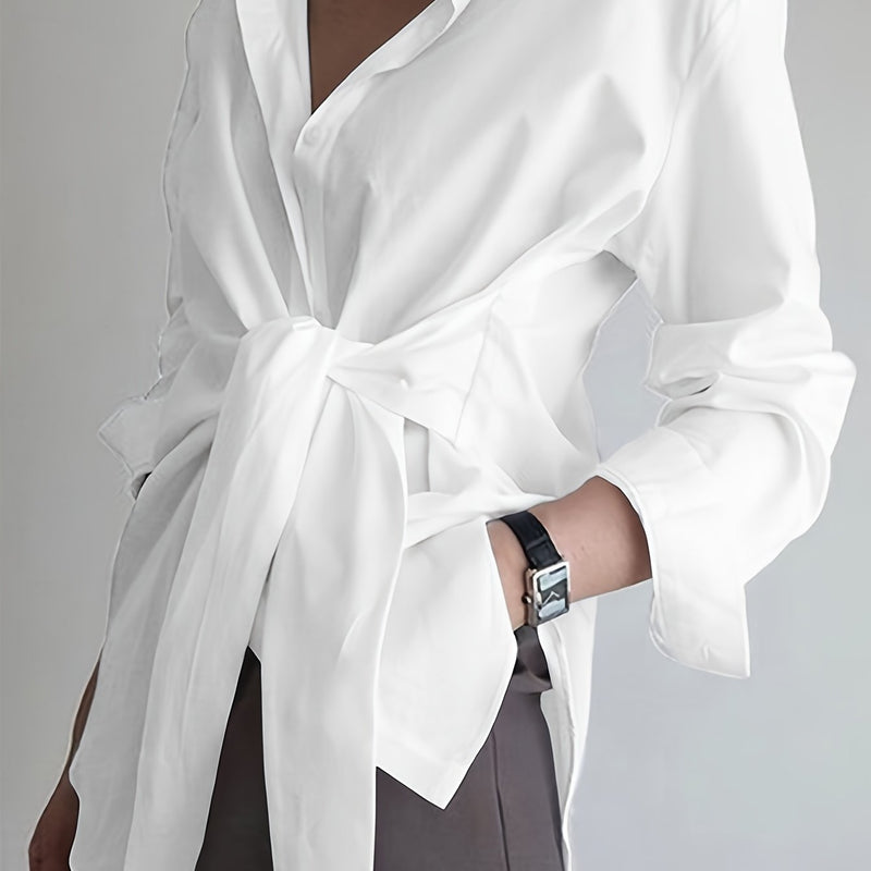 Camisa de Seda com Laço Frontal - ChemissChic®
