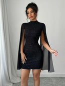 Vestido Curto Brilhante Gola Alta - Midnight Scarlet Bright®