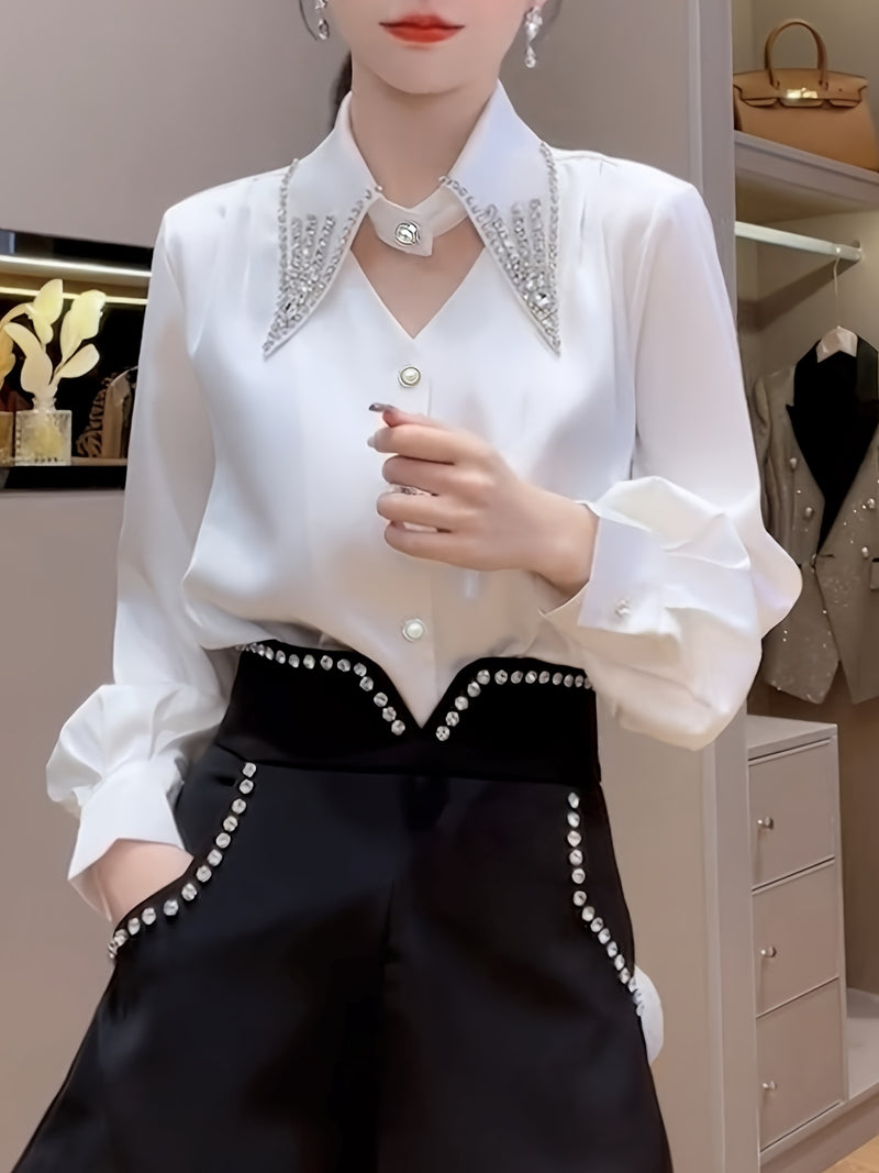 Camisa de Seda com Strass - ChemissChic®