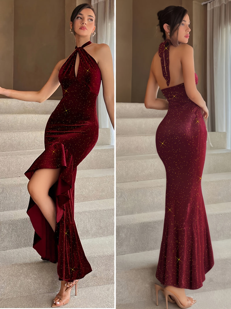 Vestido Longo Brilhante Sem Manga Costas Nuas - Rouge Impériale®