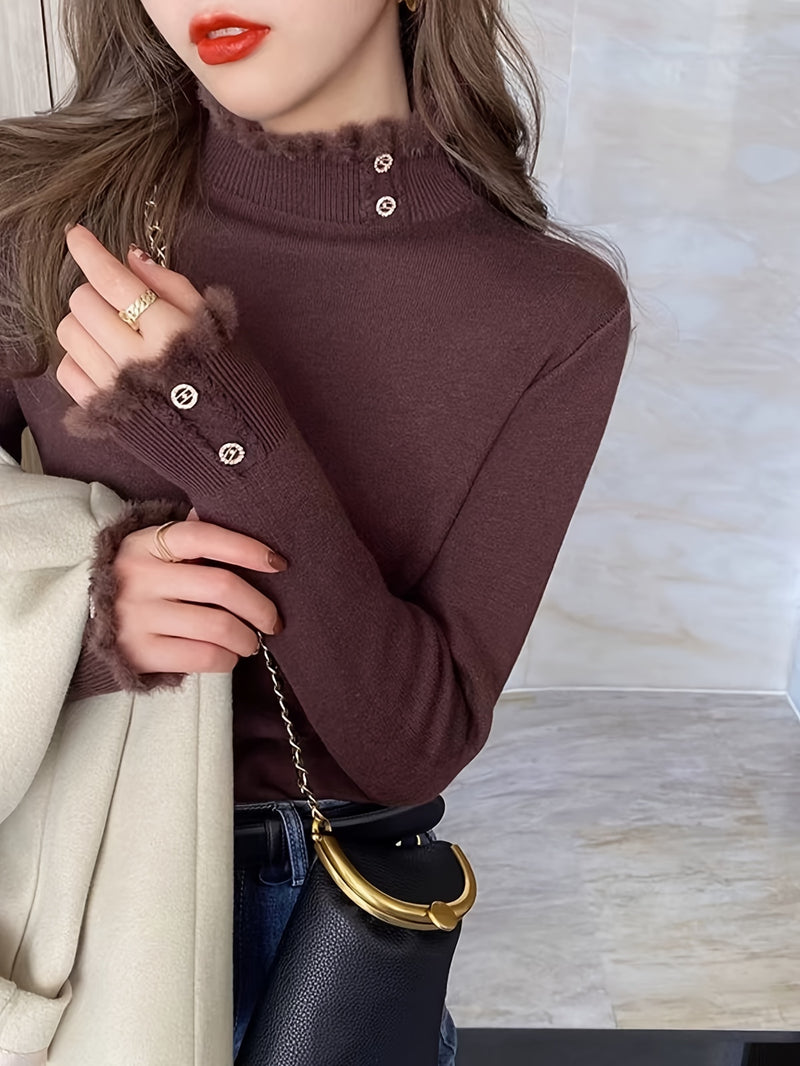 Suéter Feminino Forrado de Lã Delicado Gola Alta - Frost Charm®