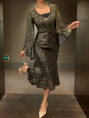 Vestido Elegante Paetê Manga Longa - Nouvel An Éclat®