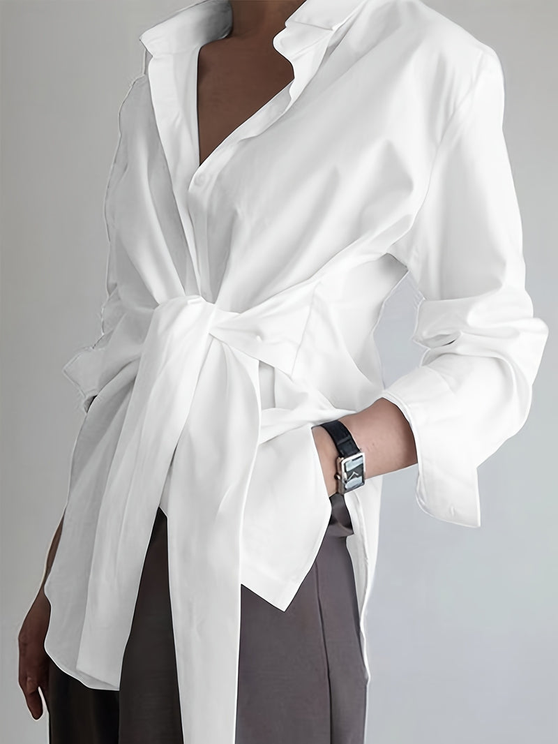 Camisa de Seda com Laço Frontal - ChemissChic®