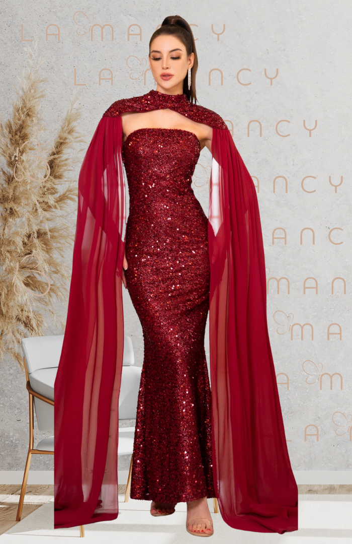 Vestido Longo em Paetê Rouge Royale - DrèssChic