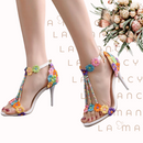 Sandália Salto Agulha Floral Perles et Fleurs - PasChic