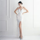 Vestido Longo em Plumas e Paetês Flamingo - DrèssChic