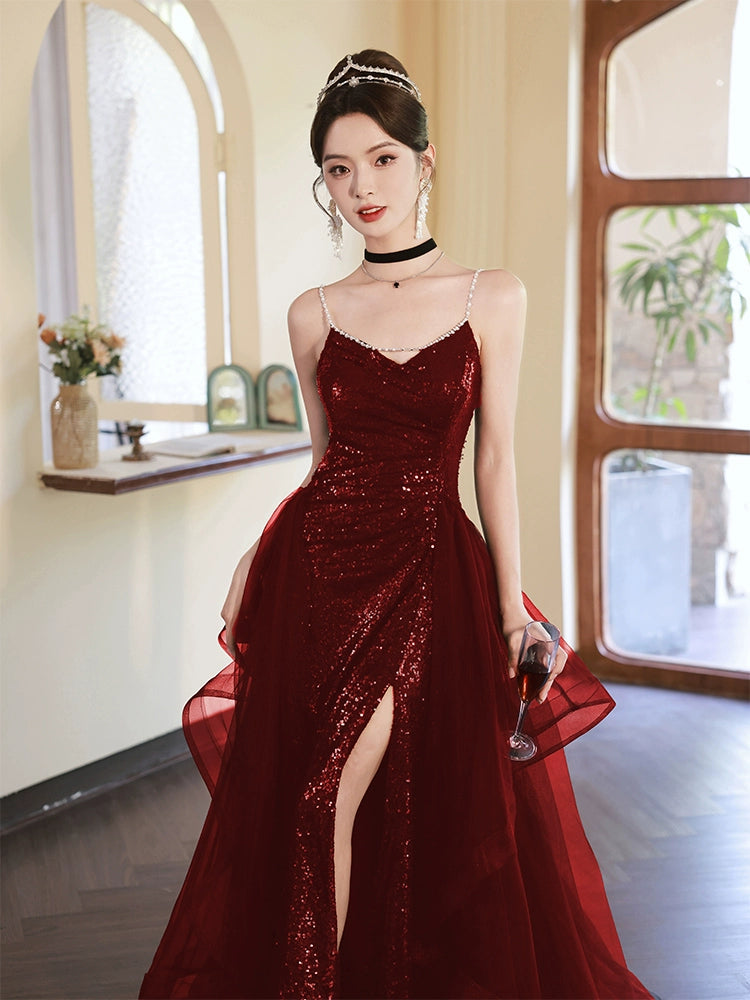 Vestido Longo em Paetê e Organza Scarlet - DrèssChic