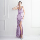 Vestido Longo em Plumas e Paetês Flamingo - DrèssChic