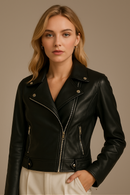 Jaqueta de Couro Biker Feminina - Noir Edge Jacket®