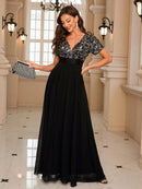 Vestido Longo em Paetê e Tule Venon - DrèssChic