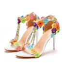 Sandália Salto Agulha Floral Perles et Fleurs - PasChic