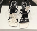 Sandália Salto Agulha Noir et Blanc Fleur - PasChic