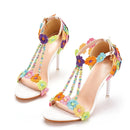 Sandália Salto Agulha Floral Perles et Fleurs - PasChic