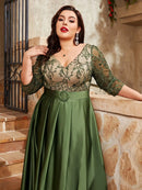 Vestido Plus Size em Renda e Cetim Olive Élégance - DrèssChic