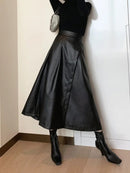 Saia de Couro Midi Fenda Cintura Alta Alexandria - JupeChic