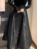 Saia de Couro Midi Fenda Cintura Alta Alexandria - JupeChic