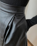 Saia de Couro Midi Fenda Cintura Alta Alexandria - JupeChic