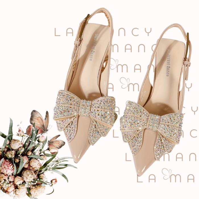 Scarpin de Verniz com Laço de Strass Apricot Shine® - PasChic