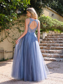 Vestido Longo em Paetê e Tule Brume Azurée - DrèssChic