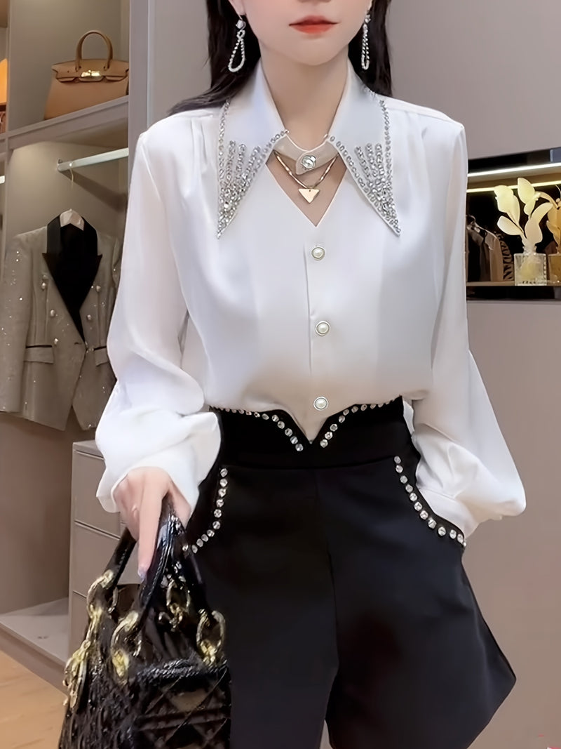Camisa de Seda com Strass - ChemissChic®