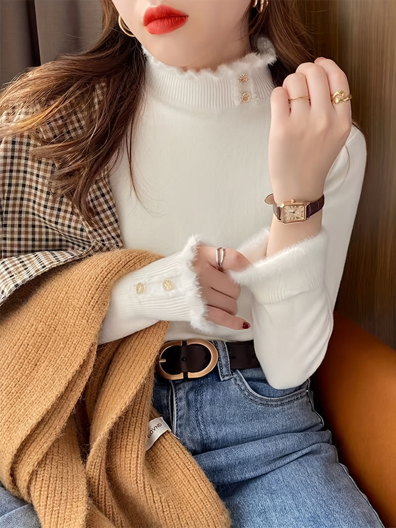 Suéter Feminino Forrado de Lã Delicado Gola Alta - Frost Charm®