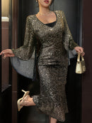 Vestido Elegante Paetê Manga Longa - Nouvel An Éclat®