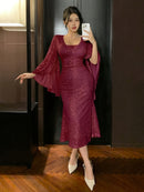 Vestido Elegante Paetê Manga Longa - Nouvel An Éclat®