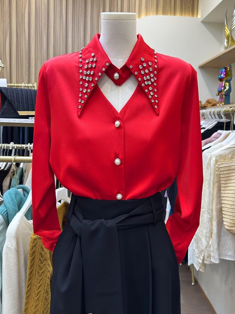 Camisa de Seda com Strass - ChemissChic®