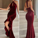 Vestido Longo Brilhante Sem Manga Costas Nuas - Rouge Impériale®