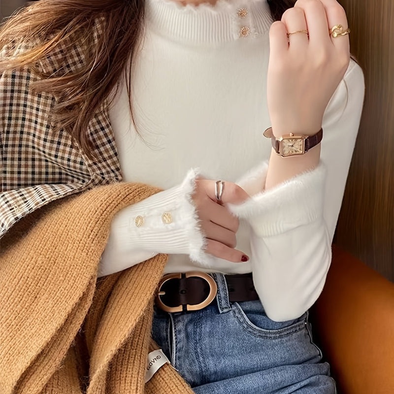 Suéter Feminino Forrado de Lã Delicado Gola Alta - Frost Charm®