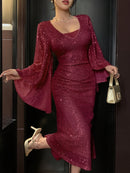 Vestido Elegante Paetê Manga Longa - Nouvel An Éclat®