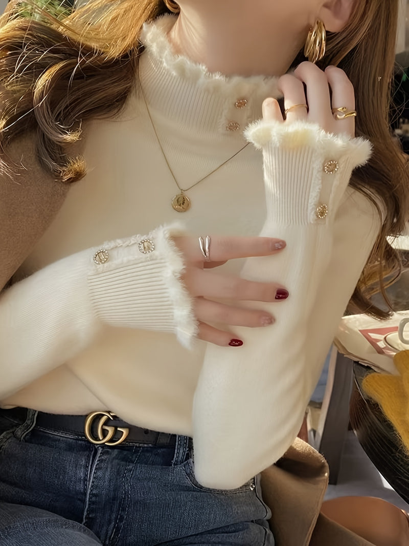 Suéter Feminino Forrado de Lã Delicado Gola Alta - Frost Charm®
